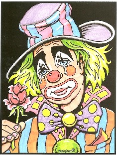 Samtbild Clown mit Rose